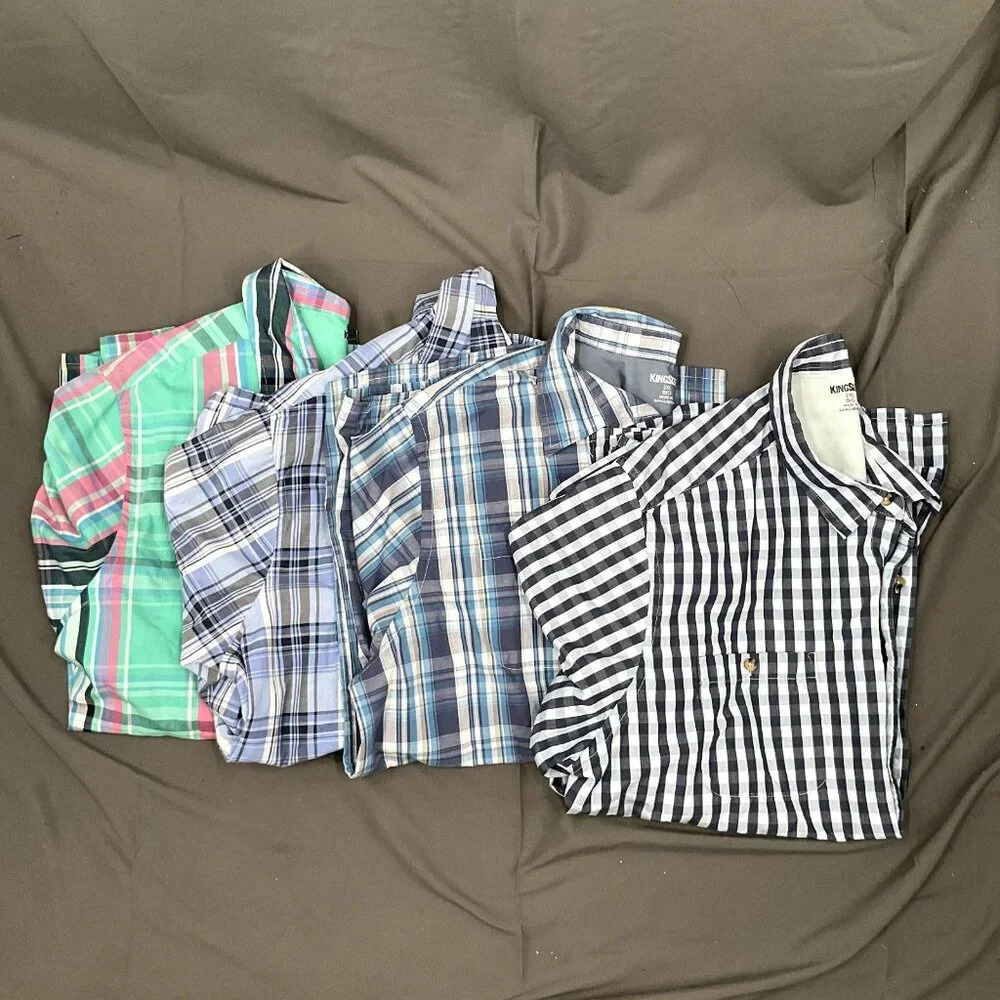 King Size Shirt Men 2XL Plaid Short Sleeve Button Down Multicolor‎ Set of 4